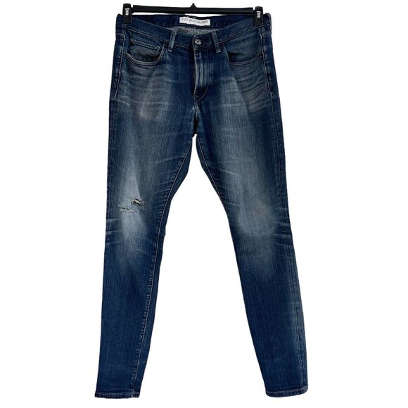 Express SZ 34x34 Alec Super Skinny Jeans Whiskered Pockets Mid-Rise Distressed - Picture 1 of 10